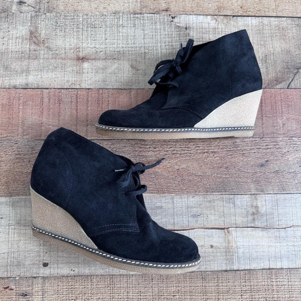 J.Crew McAllister Leather Suede Sock Wedge Ankle Boots Bootie Black Size 8